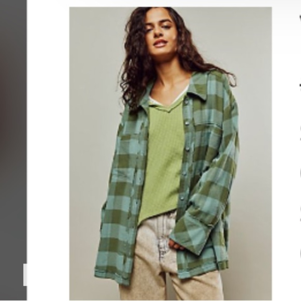 NWT Free people/We the Free So Long Summer plaid top in Sage Combo. Sz L
